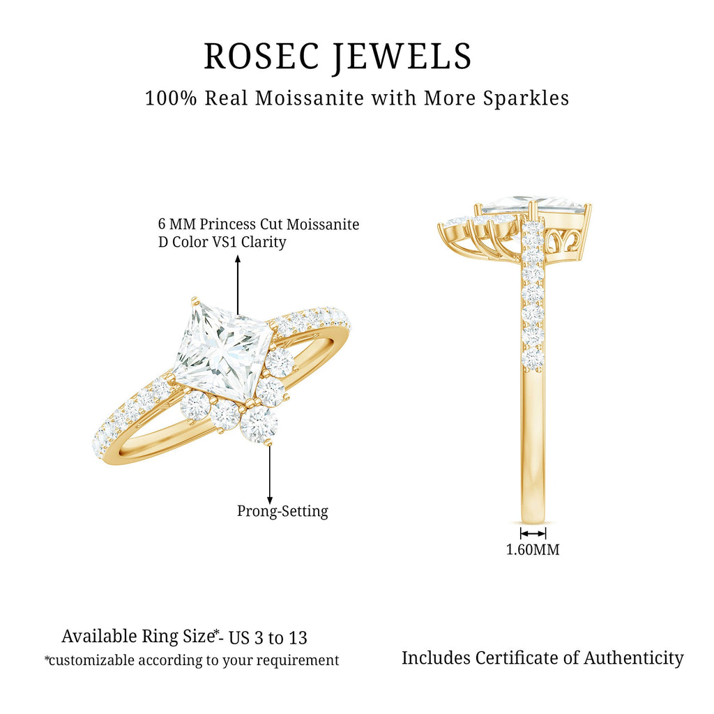 Princess Cut Moissanite Designer Engagement Ring for Women