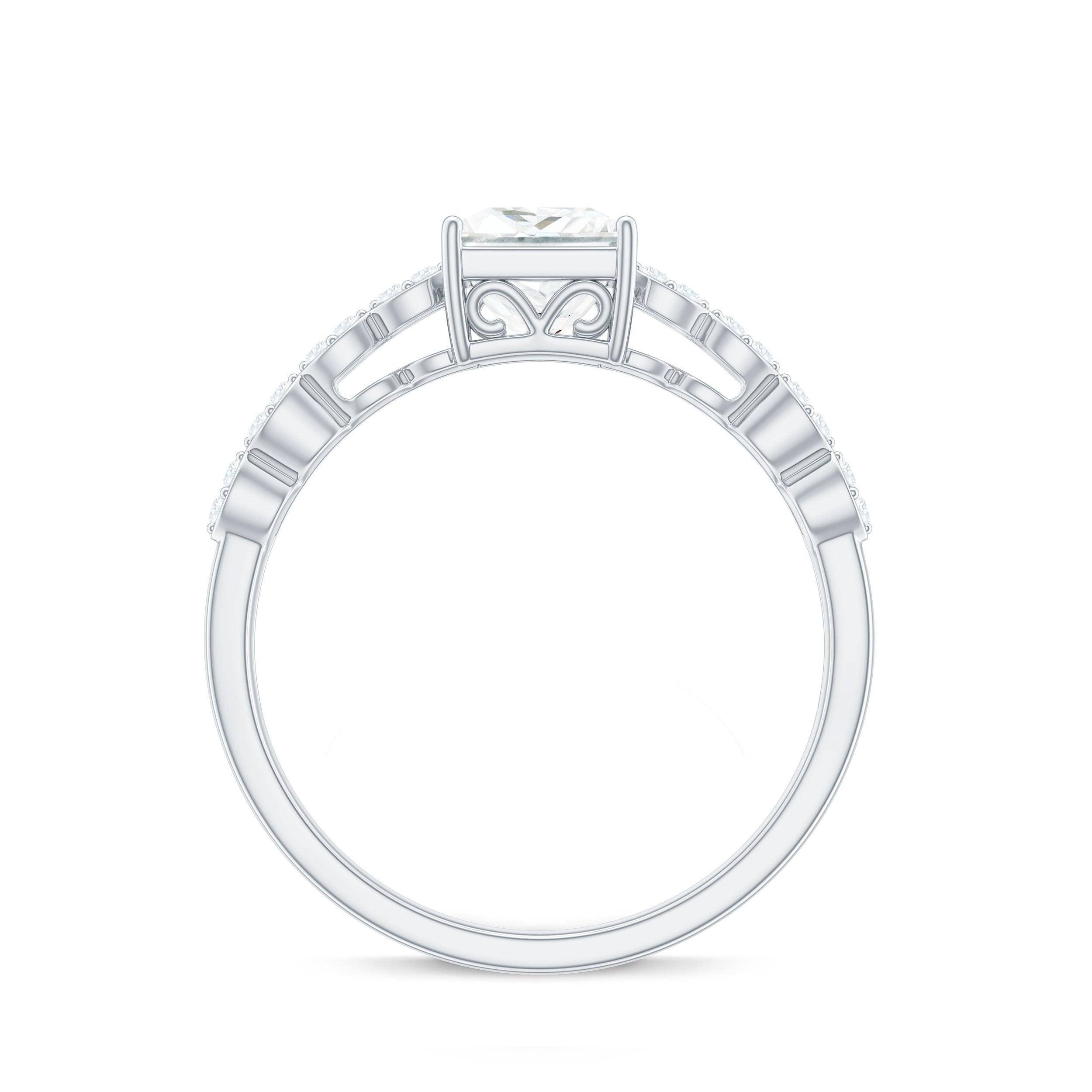 Certified Moissanite Princess Cut Engagement Ring in Double Band