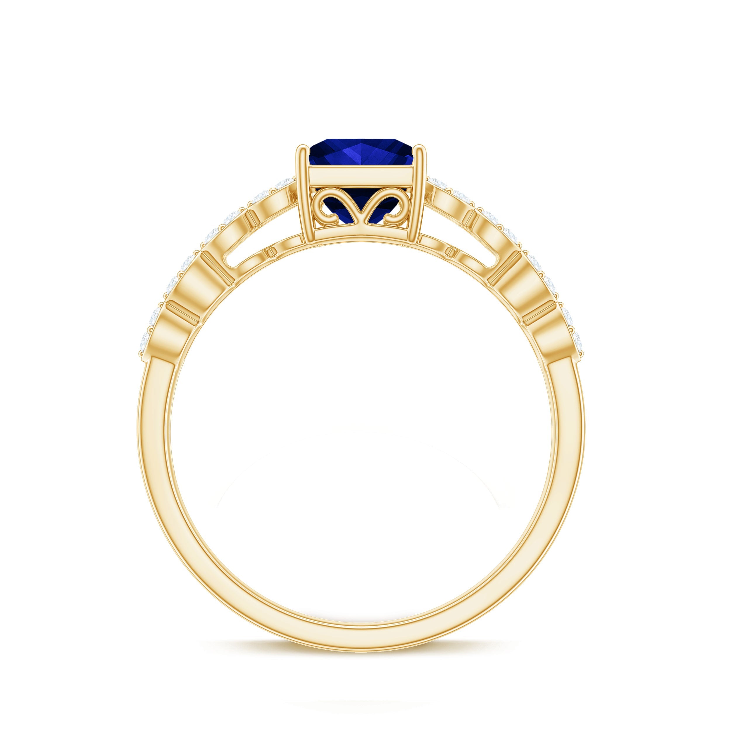Certified 1.5 Carat Princess Cut Lab Grown Blue Sapphire Double Band Engagement Ring with Diamond