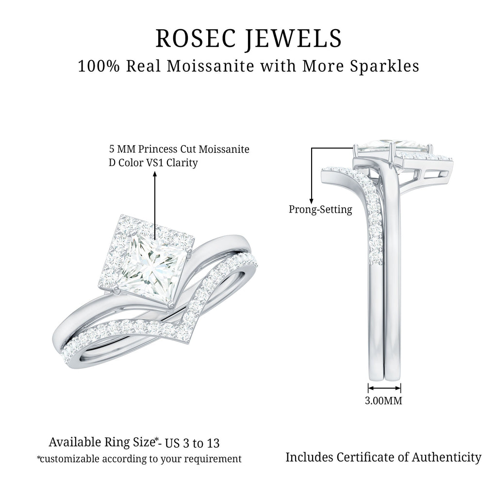 Certified Princess Cut Moissanite Wedding Ring Set for Women