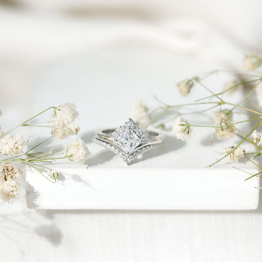 Certified Princess Cut Moissanite Wedding Ring Set for Women