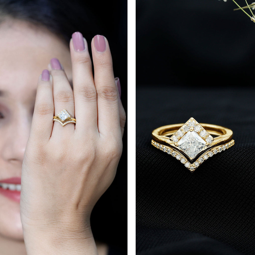 Certified Princess Cut Moissanite Wedding Ring Set for Women
