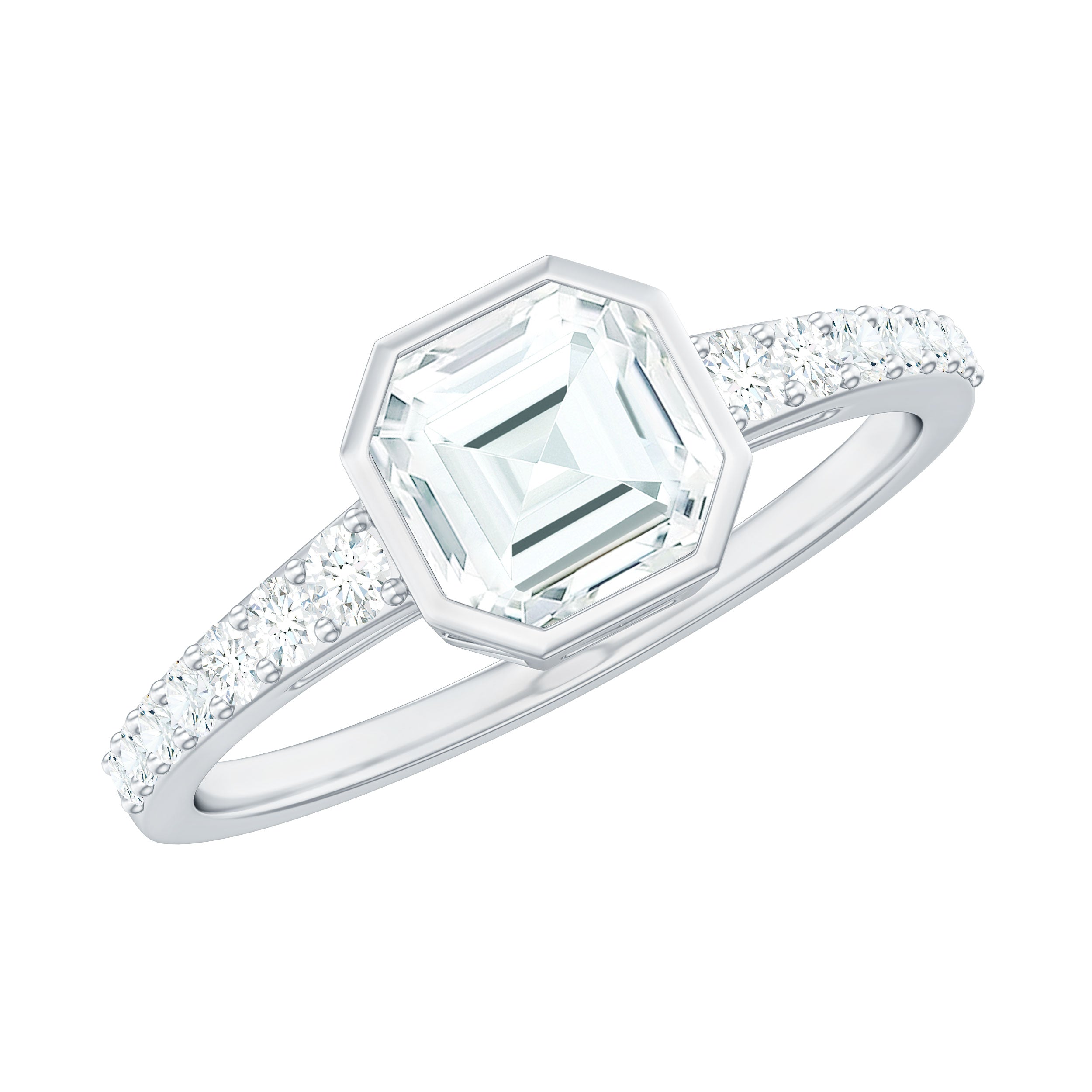 Asscher Cut Moissanite Solitaire Engagement Ring in Bezel Setting