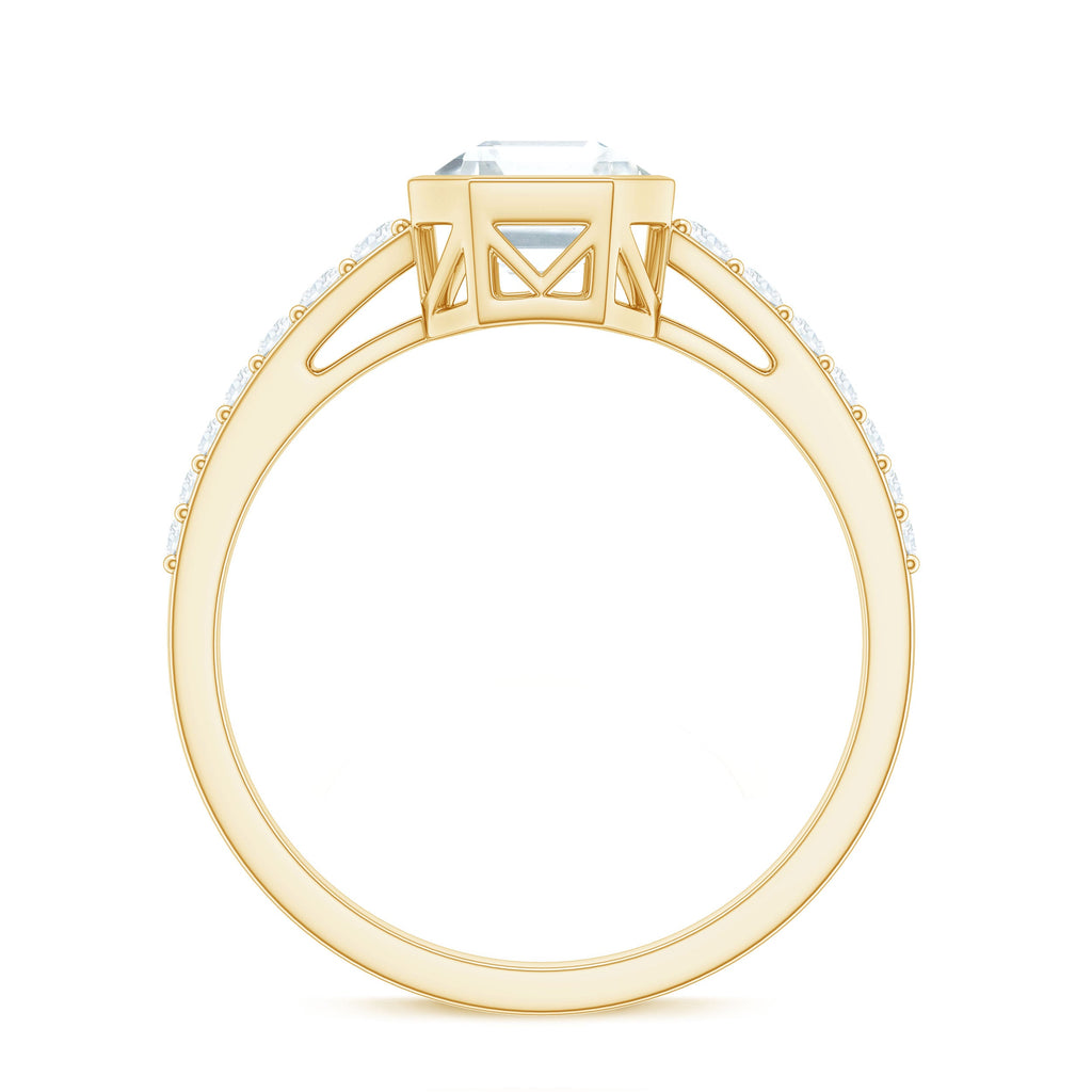 Asscher Cut Moissanite Solitaire Engagement Ring in Bezel Setting
