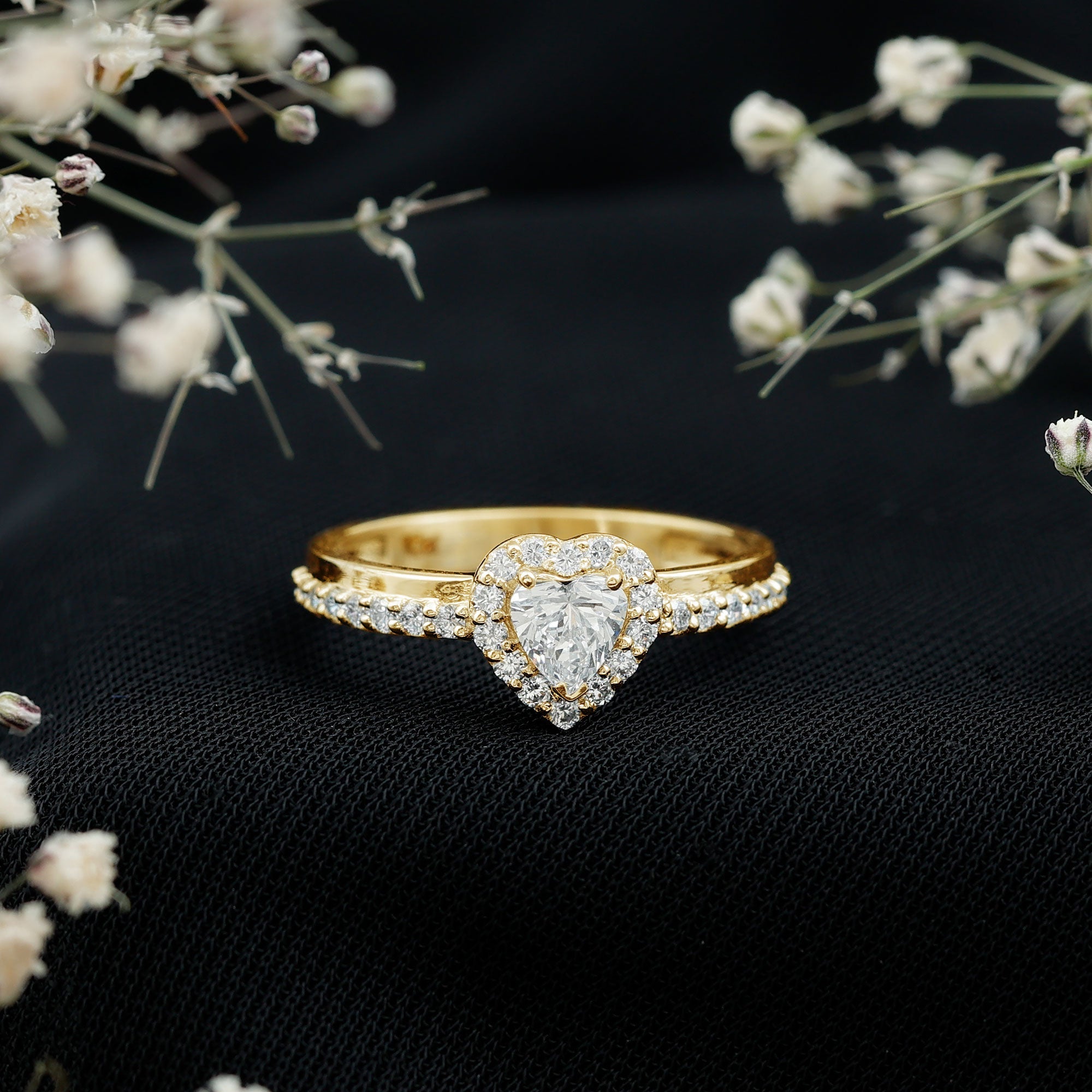 Heart Shape Moissanite Engagement Ring with Halo