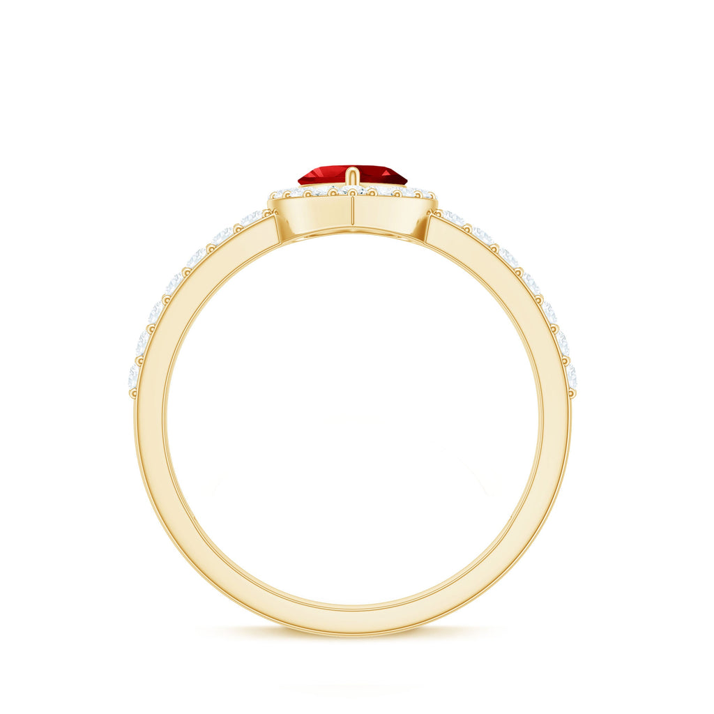 Lab Created Ruby Heart Promise Ring with Diamond Halo
