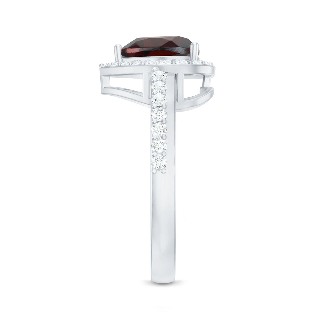 Natural Garnet Heart Shaped Engagement Ring with Diamond Halo