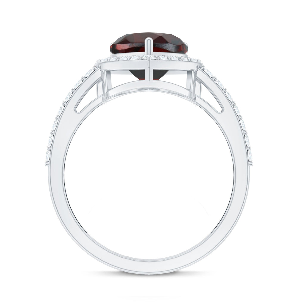 Natural Garnet Heart Shaped Engagement Ring with Diamond Halo