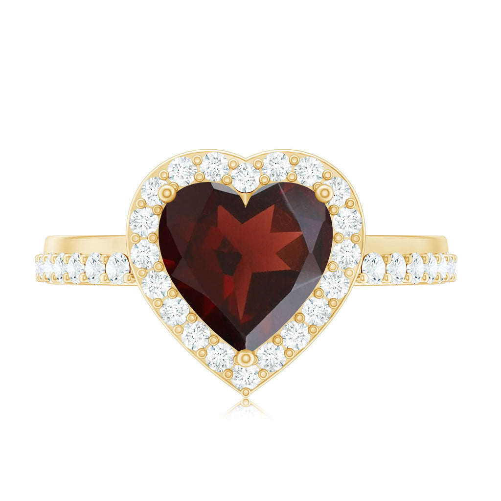 Natural Garnet Heart Shaped Engagement Ring with Diamond Halo