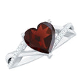 Natural Garnet Heart Shaped Engagement Ring with Diamond Crossover Shank