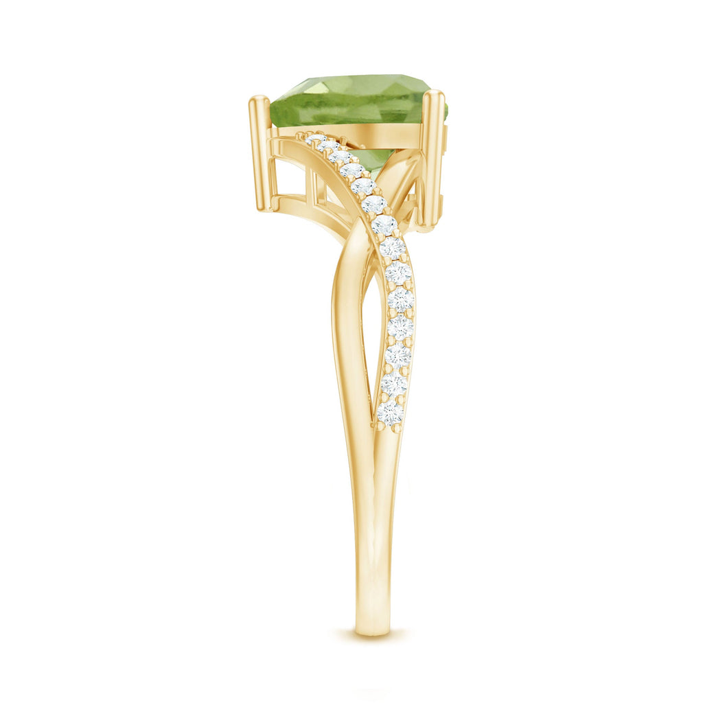 Natural 2 Carat Peridot Heart Engagement Ring with Diamond Crossover Shank