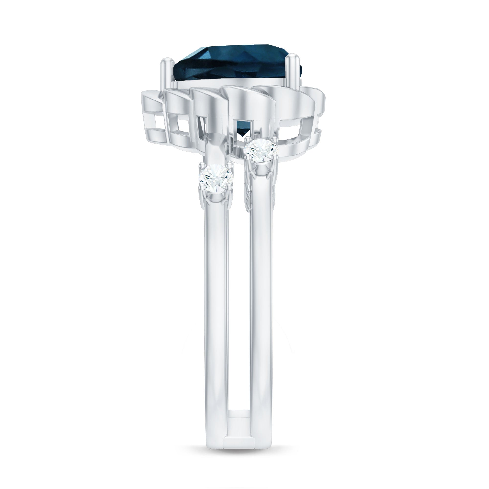 2 Carat Heart Shape London Blue Topaz Double Band Ring with Diamond