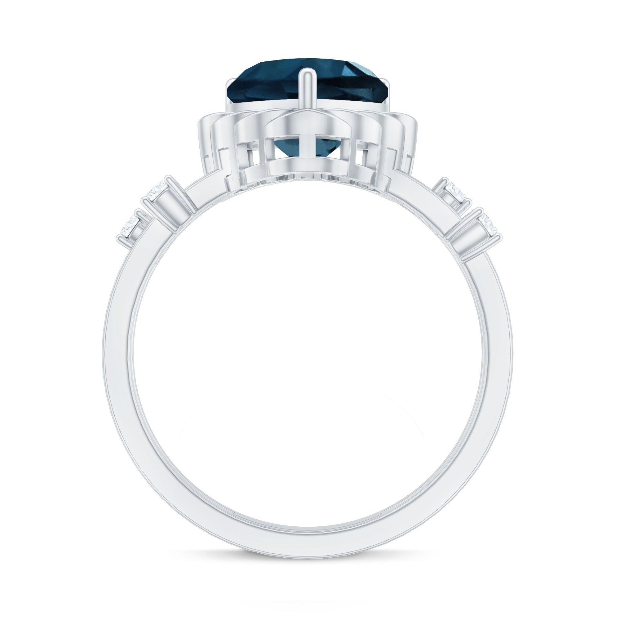 2 Carat Heart Shape London Blue Topaz Double Band Ring with Diamond