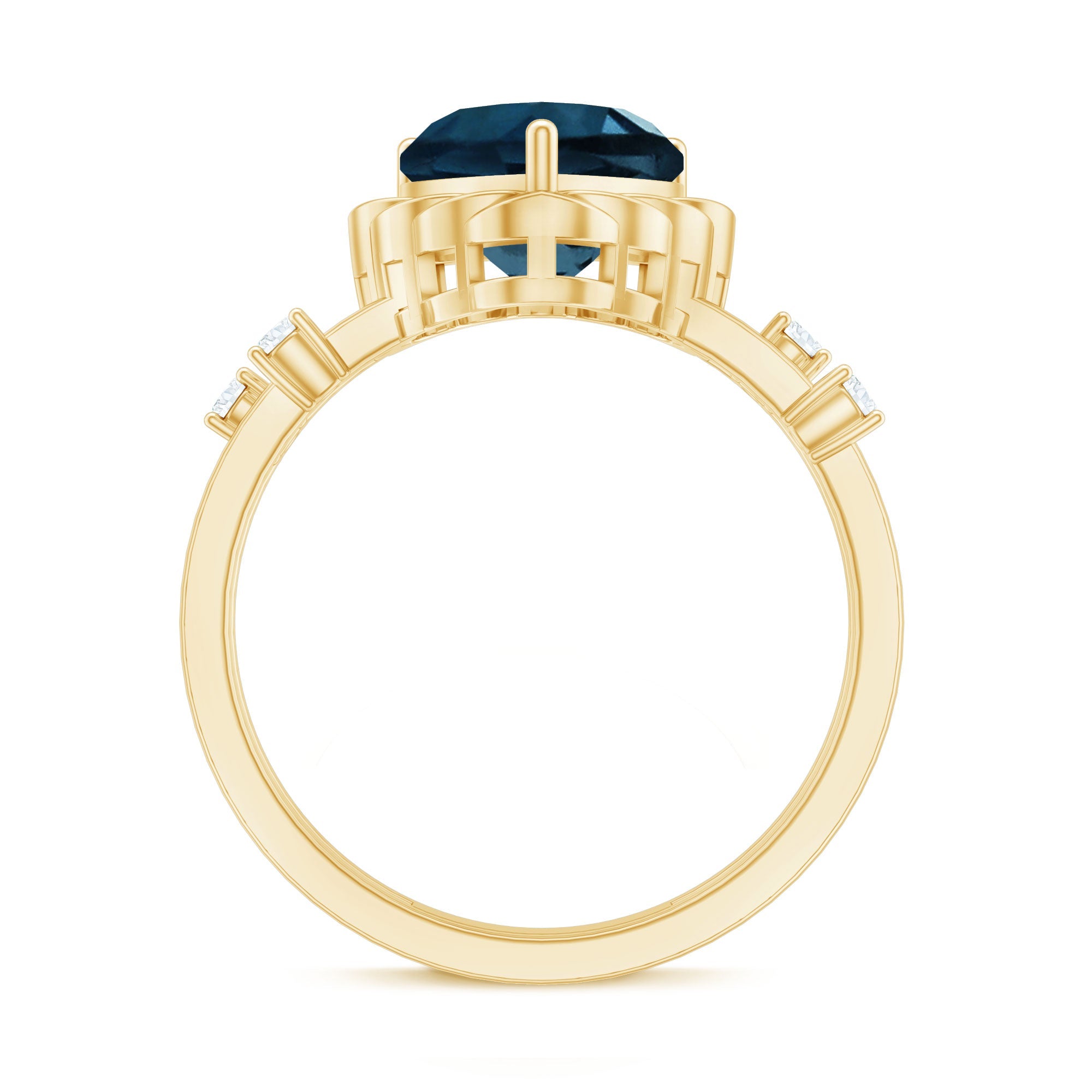 2 Carat Heart Shape London Blue Topaz Double Band Ring with Diamond