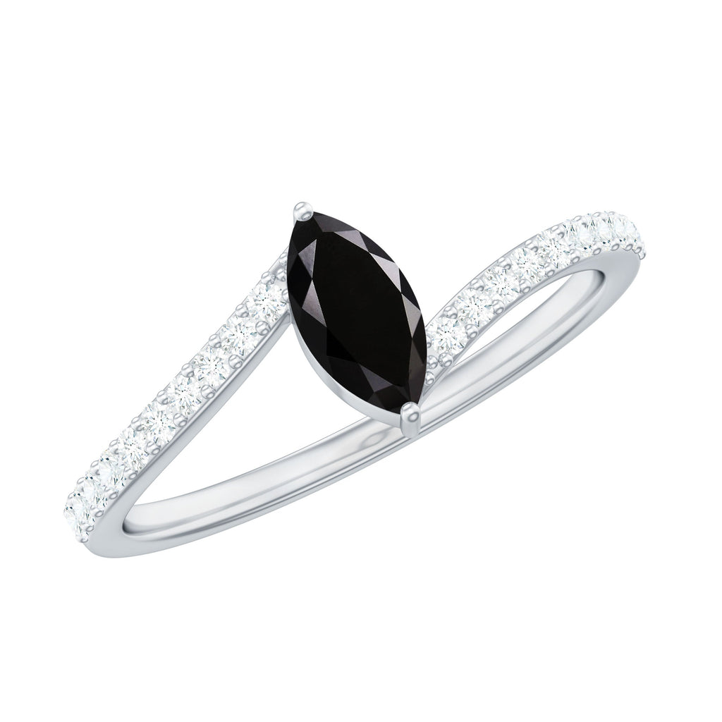 Real Marquise Black Spinel Promise Ring with Diamond Bypass Shank