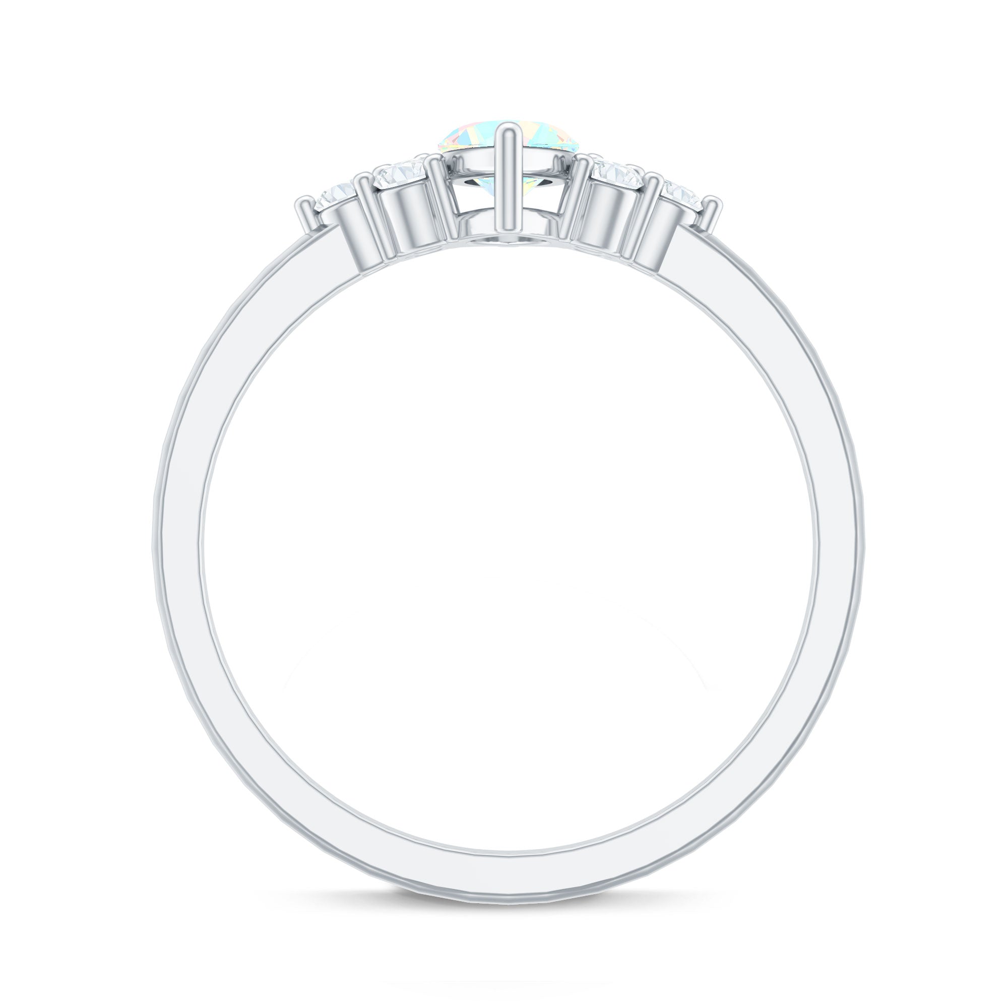Vintage Looking Rainbow Opal Marquise Engagement Ring with Diamond Trio