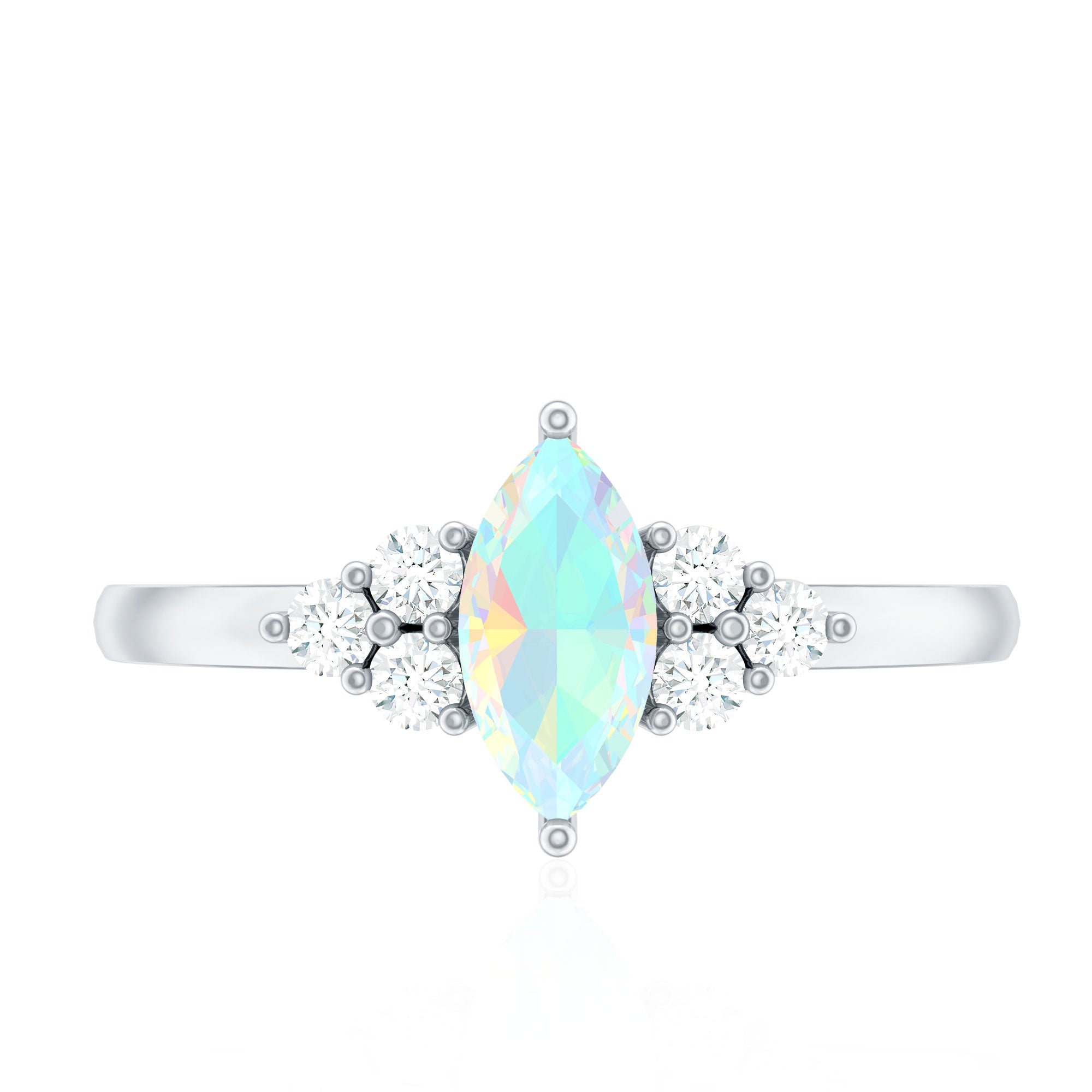Vintage Looking Rainbow Opal Marquise Engagement Ring with Diamond Trio