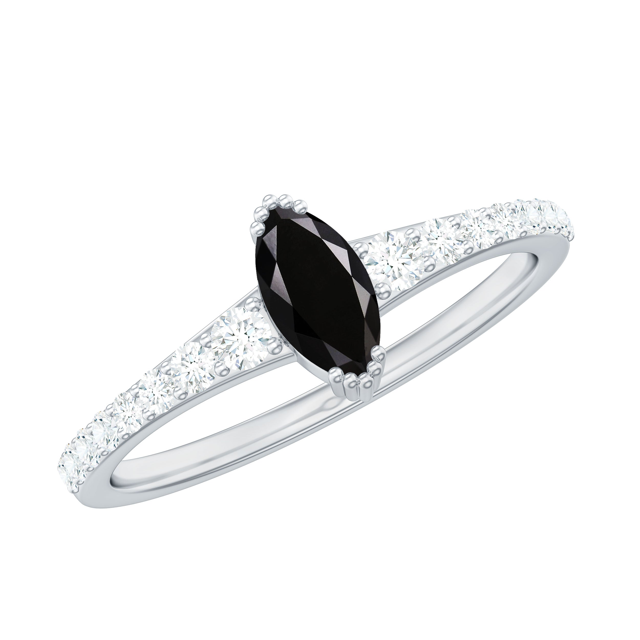 Genuine Marquise Black Spinel Promise Ring with Diamond