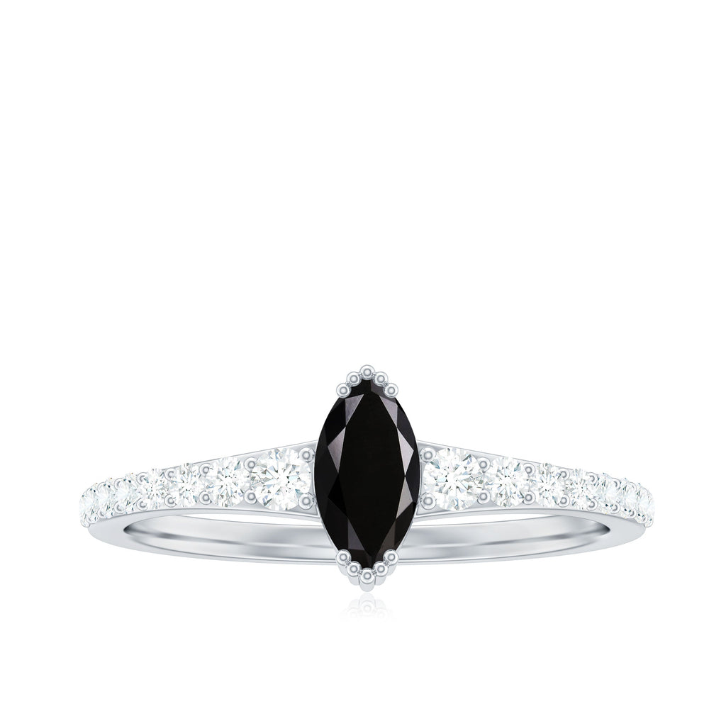 Genuine Marquise Black Spinel Promise Ring with Diamond