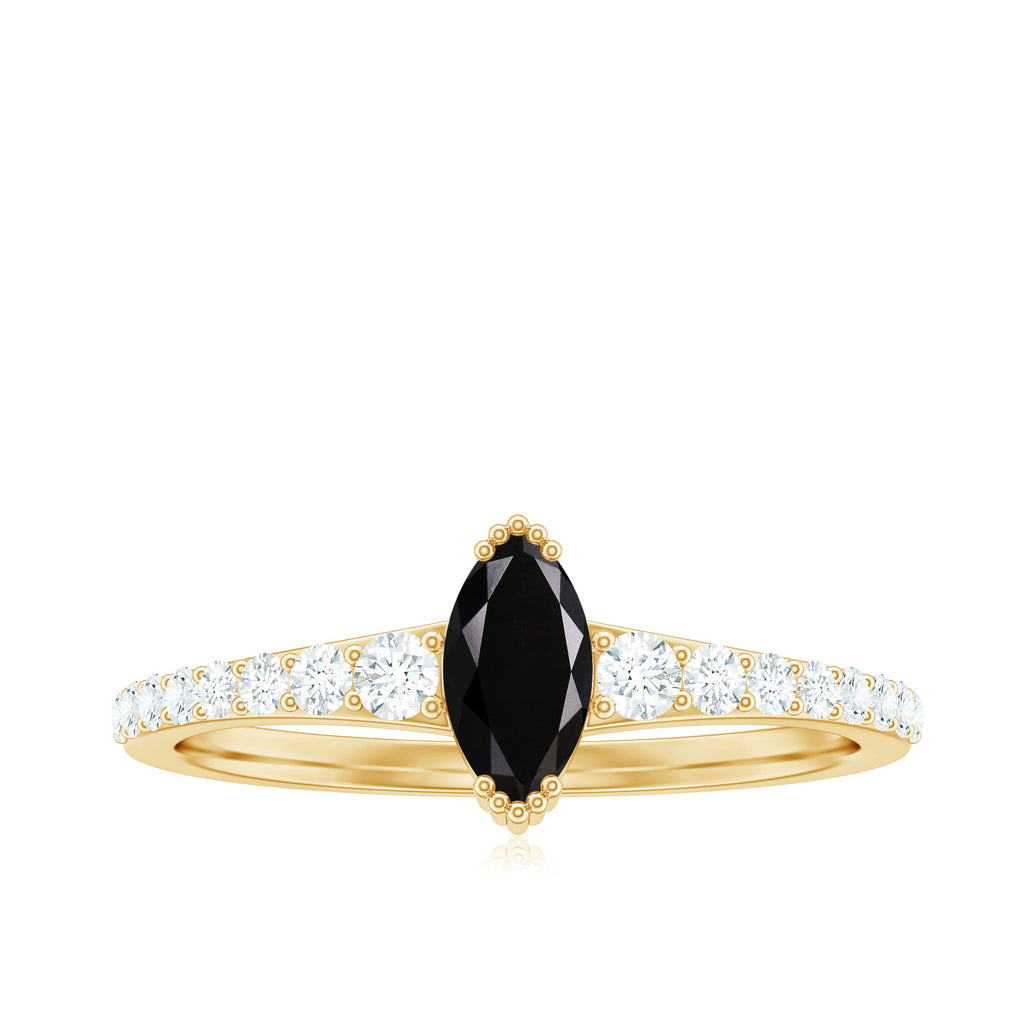 Genuine Marquise Black Spinel Promise Ring with Diamond