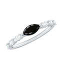 0.7 Carat Marquise Cut Black Onyx Minimal East West Ring with Diamond