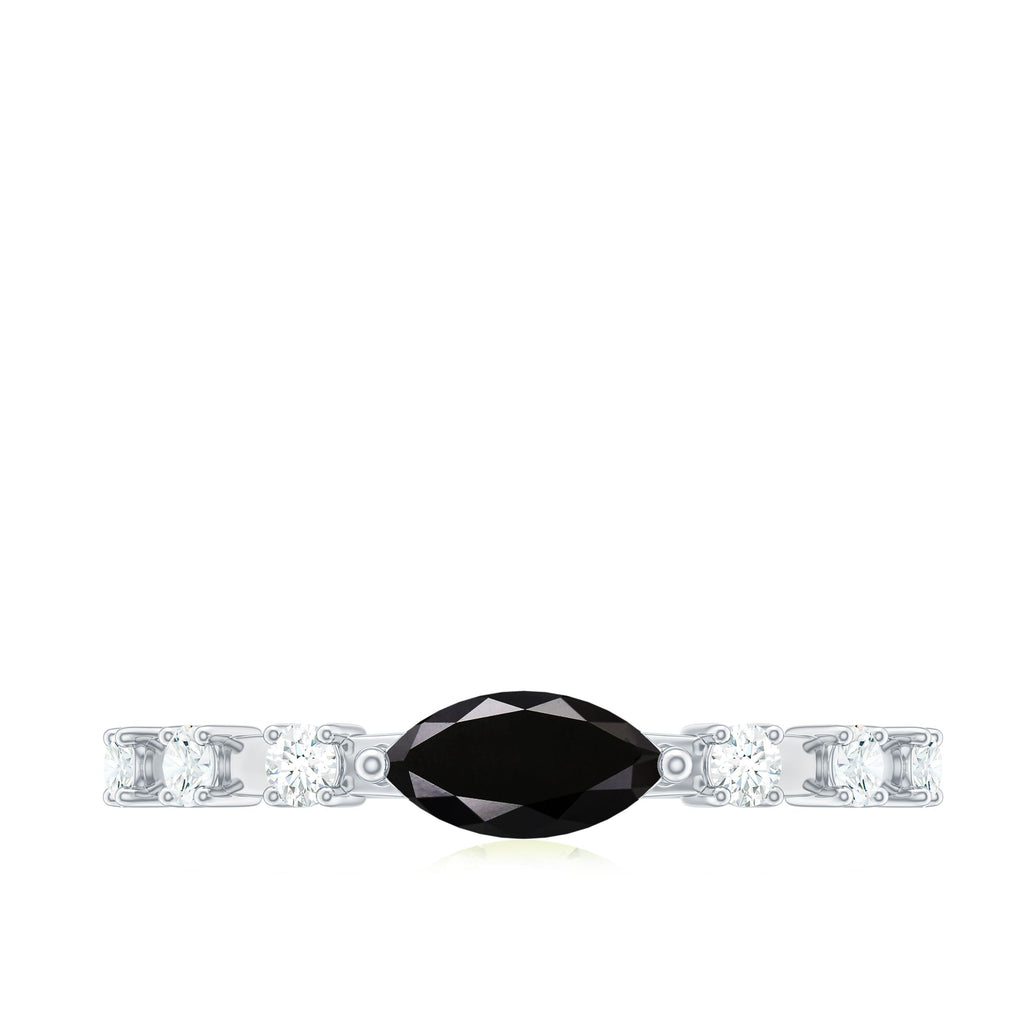 0.7 Carat Marquise Cut Black Onyx Minimal East West Ring with Diamond