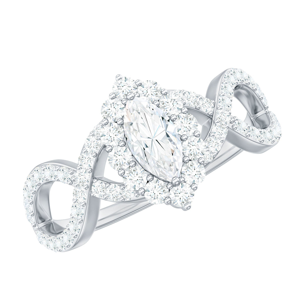 Marquise Moissanite Criss Cross Engagement Ring with Halo