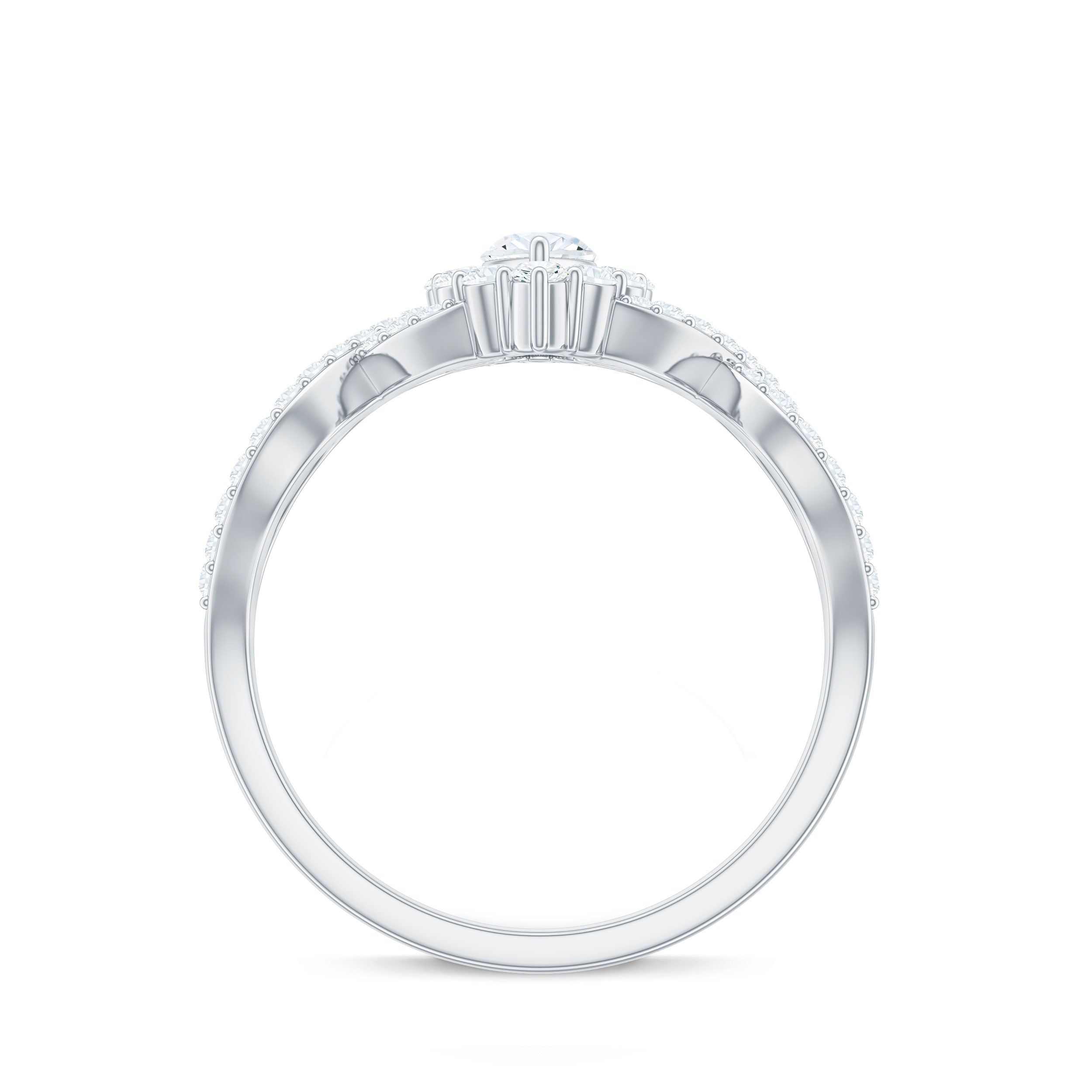 Marquise Moissanite Criss Cross Engagement Ring with Halo
