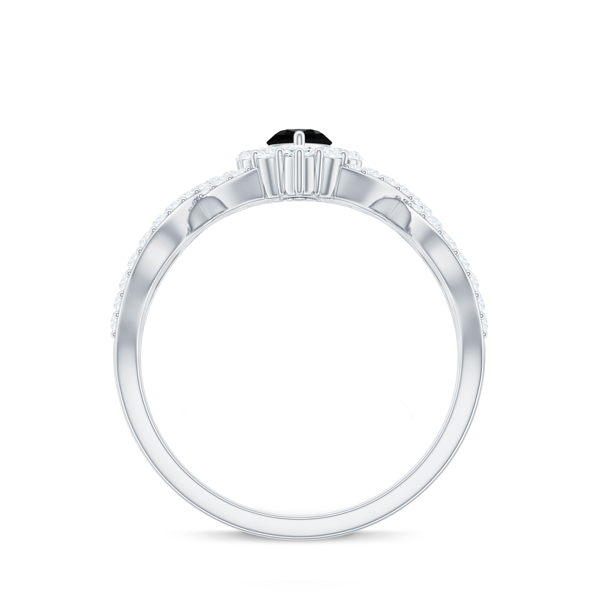 0.7 Carat Marquise Cut Black Onyx Statement Engagement Ring with Diamond Halo