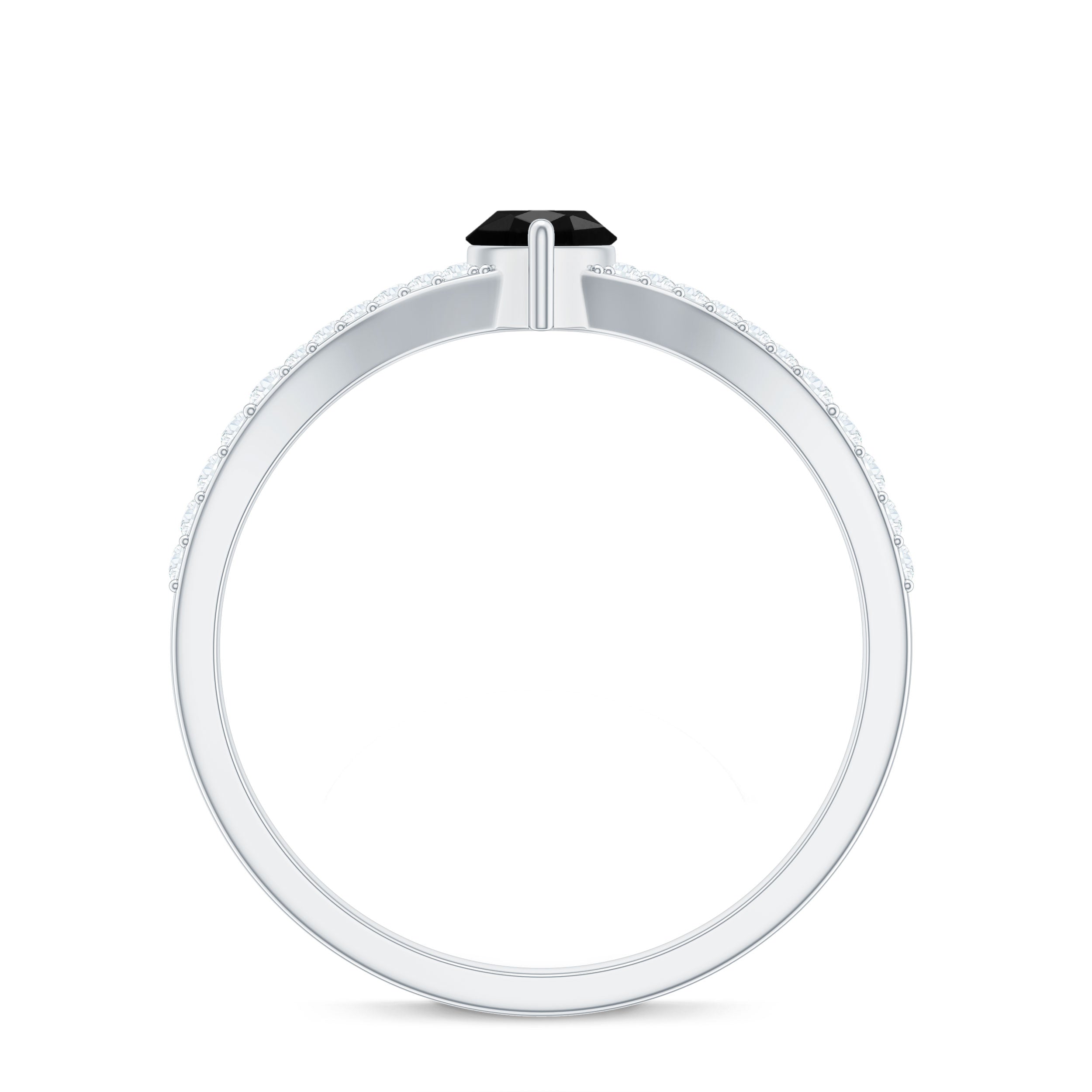 Minimal Black Spinel Marquise Engagement Ring with Diamond Split Shank