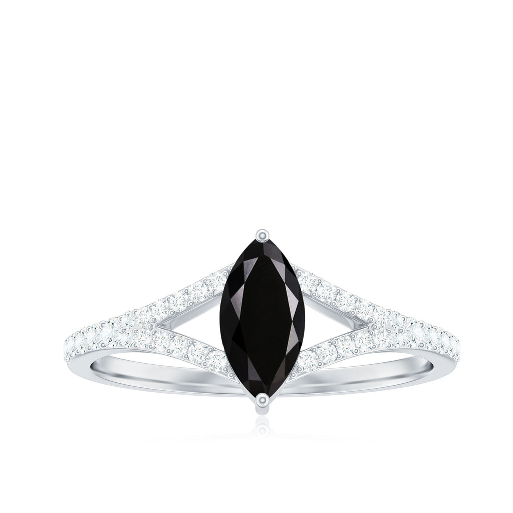 0.7 Carat Marquise Cut Black Onyx Engagement Ring with Diamond Split Shank