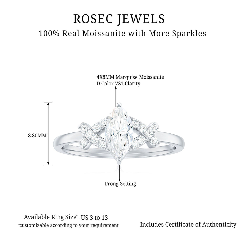 Certified Moissanite Marquise Engagement Ring for Women