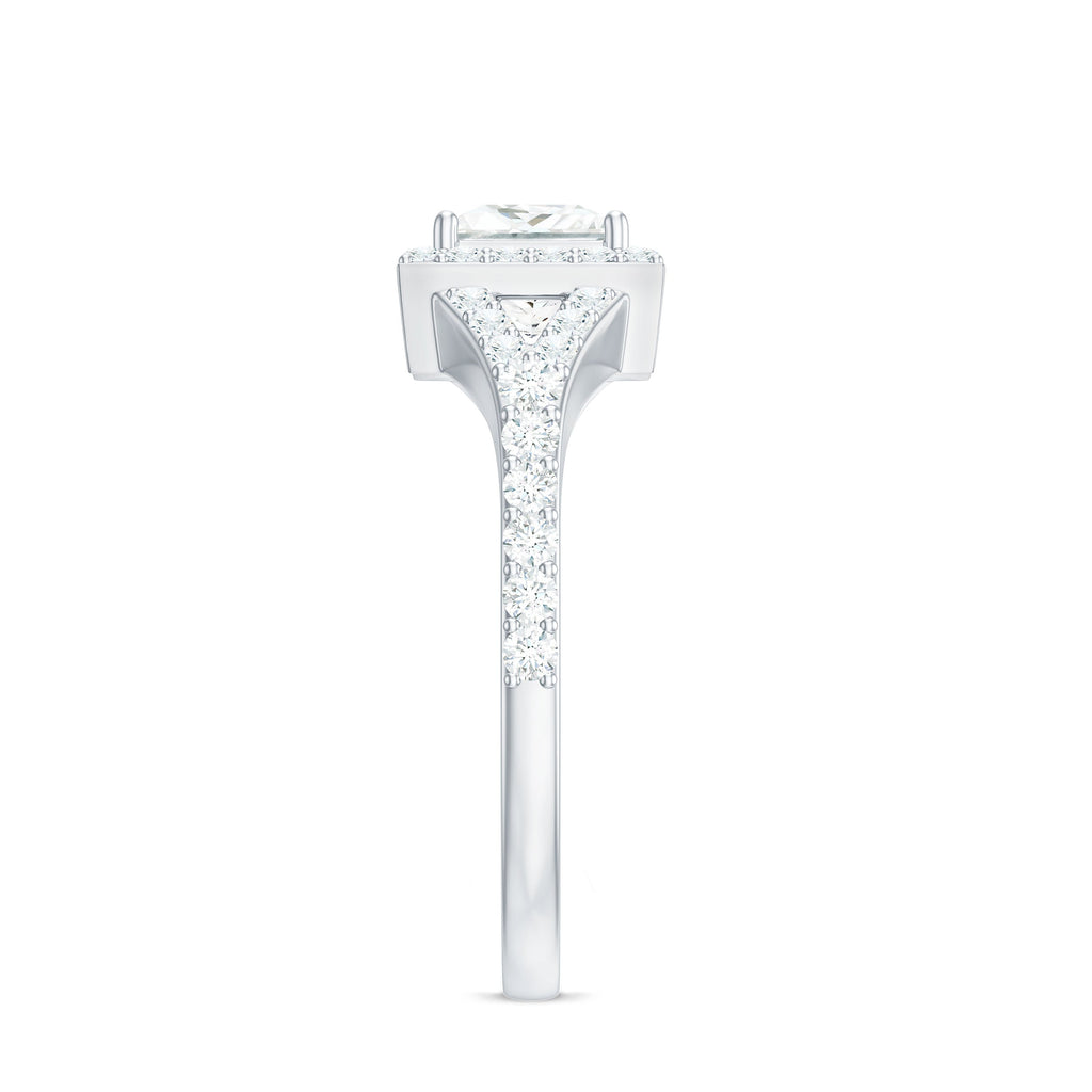 Princess Cut Moissanite Halo Engagement Ring with Split Band