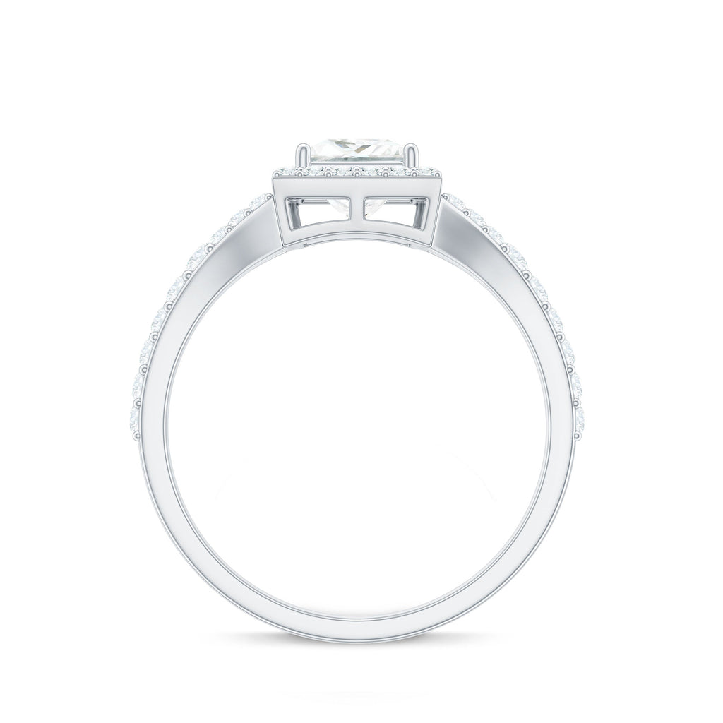 Princess Cut Moissanite Halo Engagement Ring with Split Band
