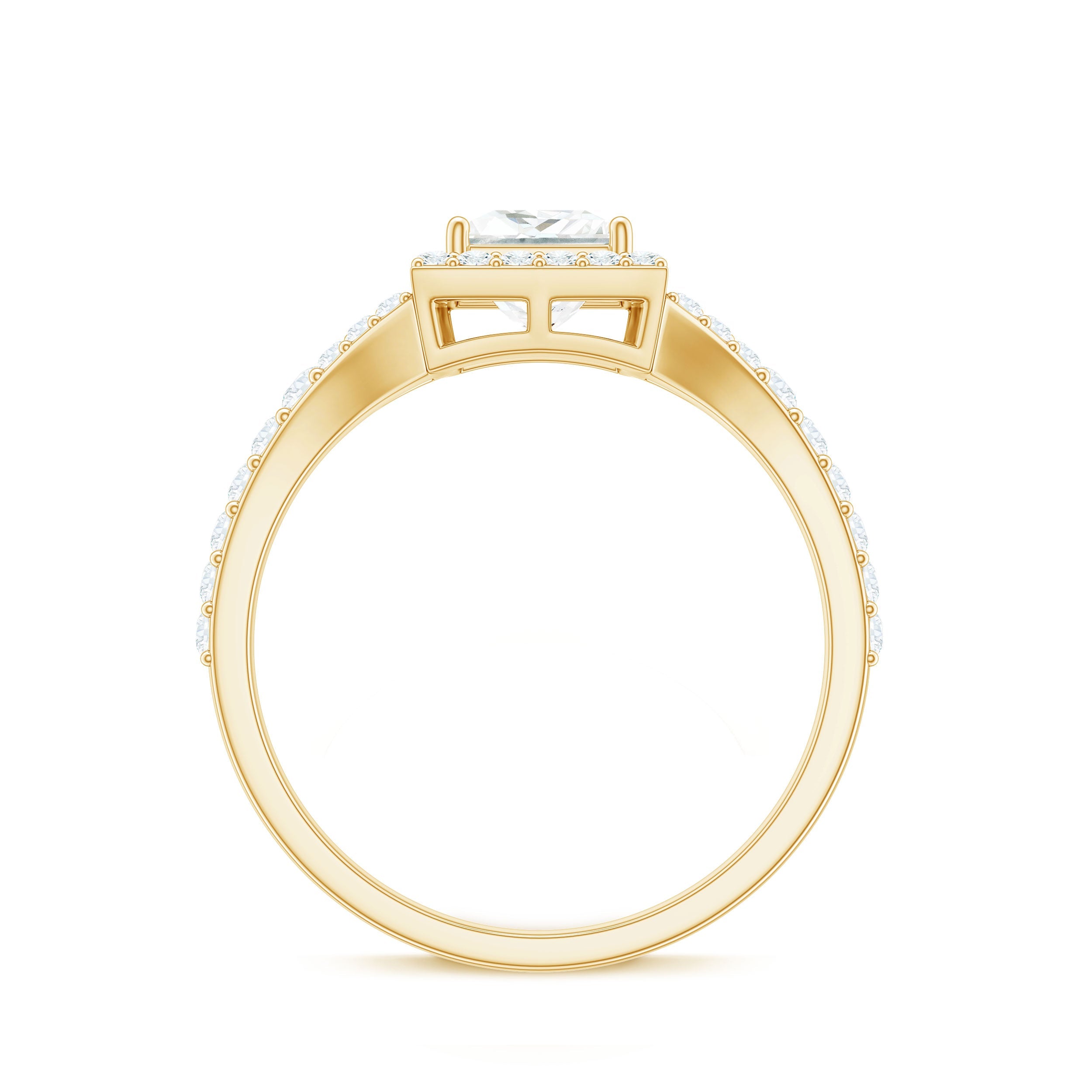 Princess Cut Moissanite Halo Engagement Ring with Split Band