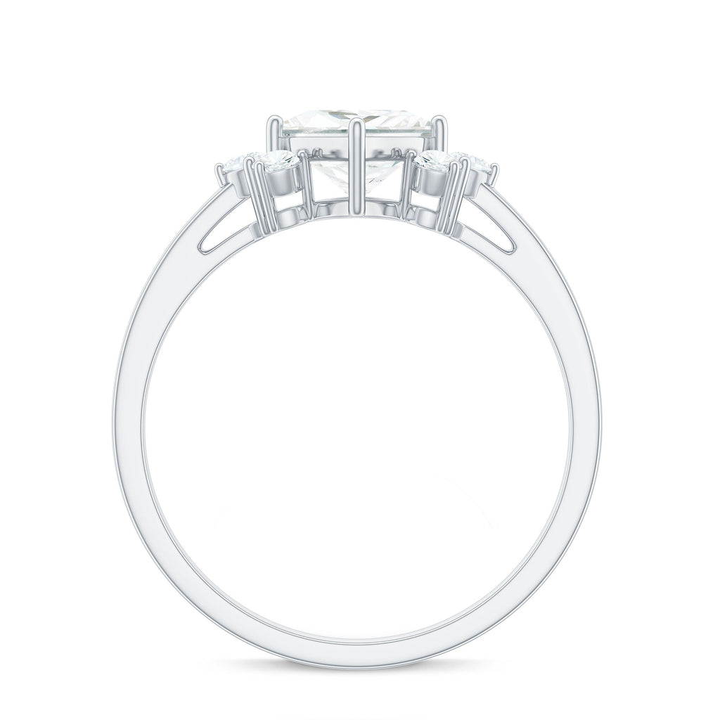 Princess Cut Moissanite Engagement Ring with Trio