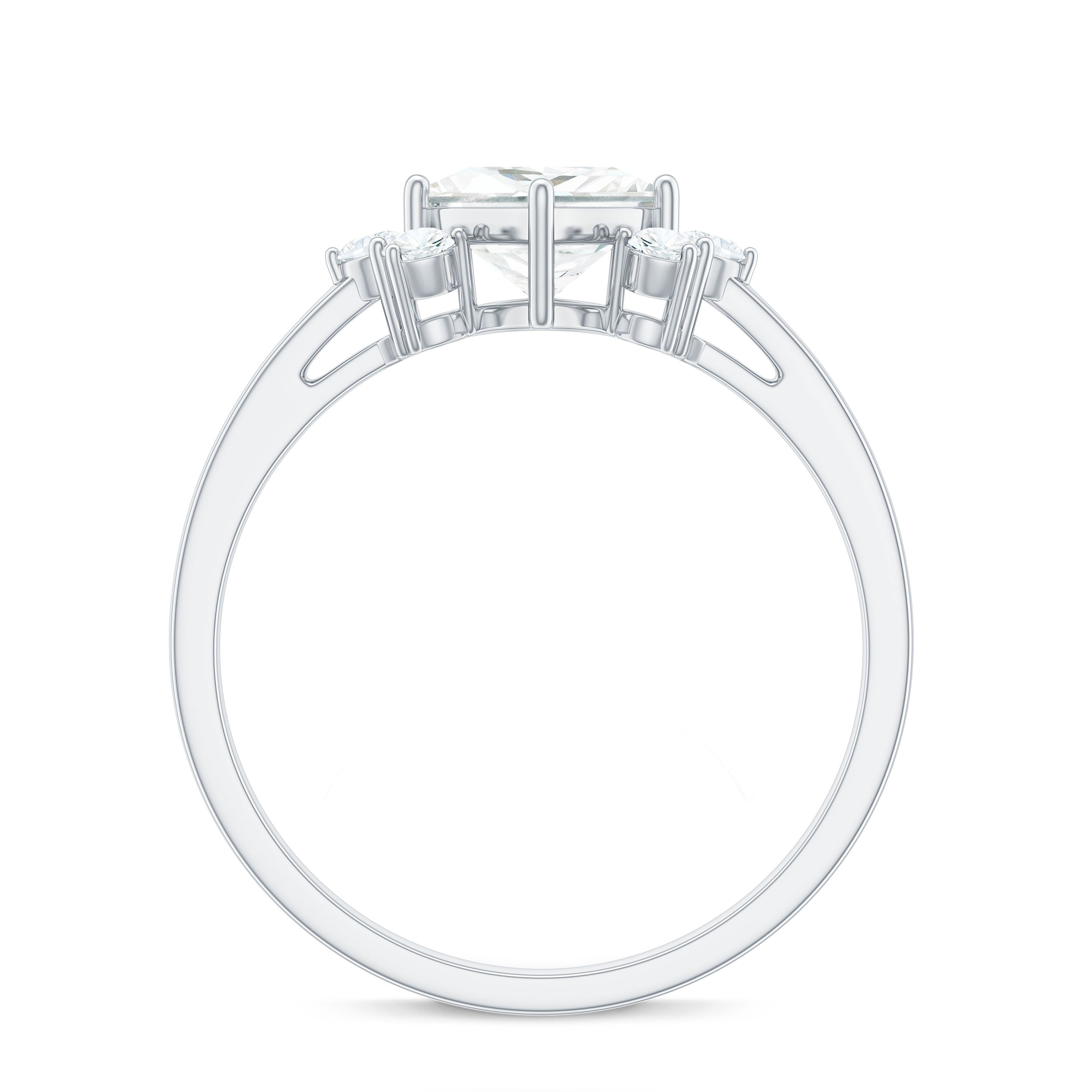Princess Cut Moissanite Engagement Ring with Trio
