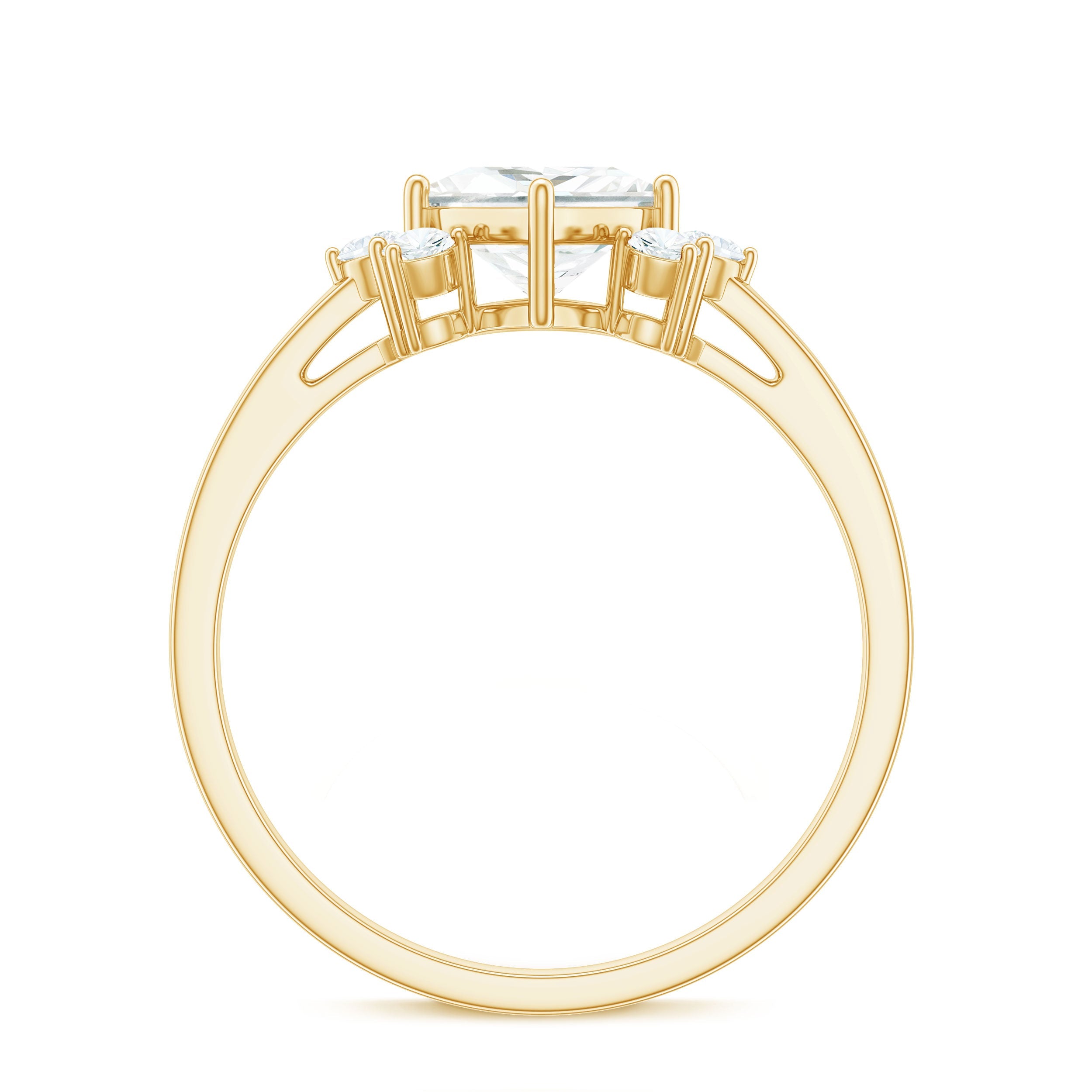 Princess Cut Moissanite Engagement Ring with Trio