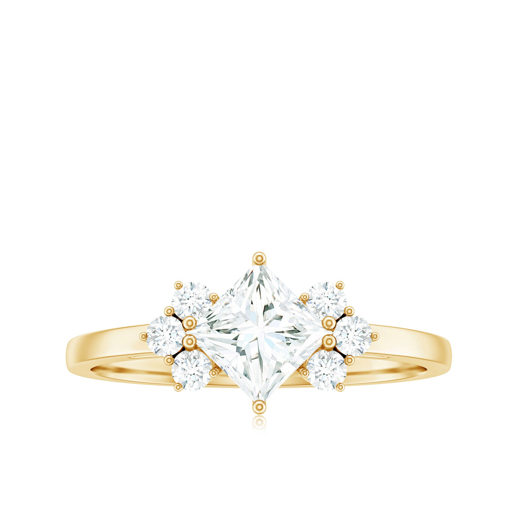 Princess Cut Moissanite Engagement Ring with Trio