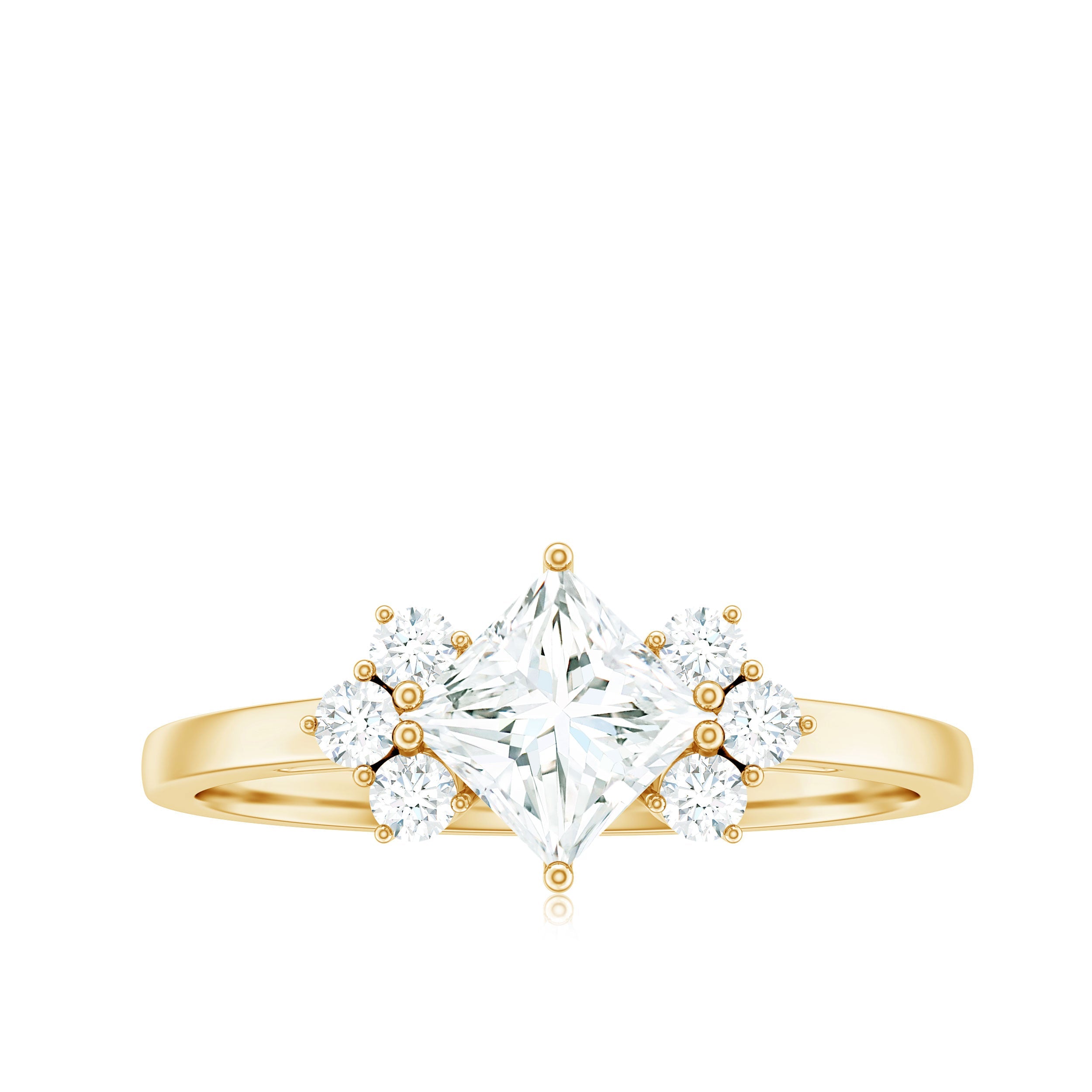 Princess Cut Moissanite Engagement Ring with Trio