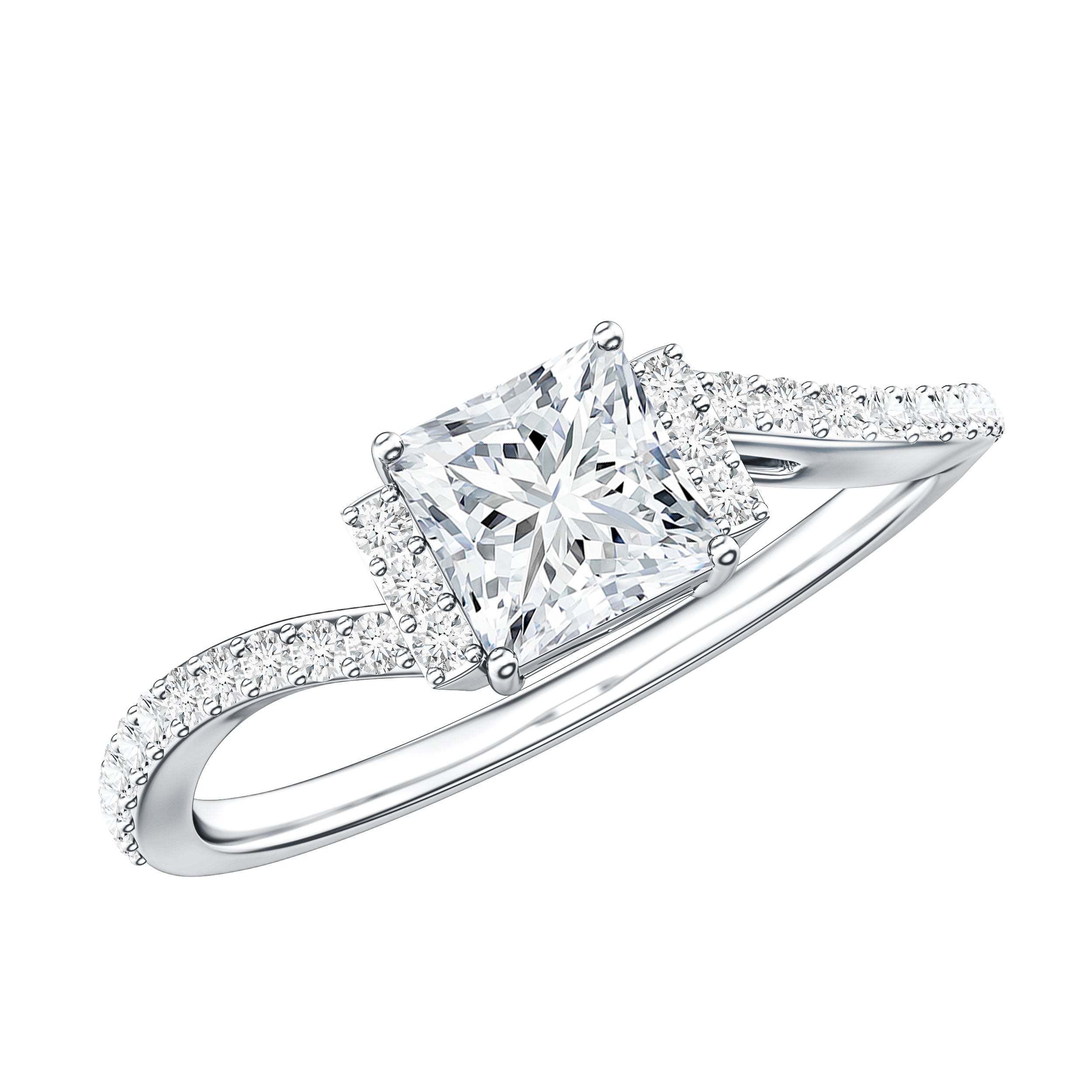 Princess Cut Moissanite Bypass Engagement Ring for Women