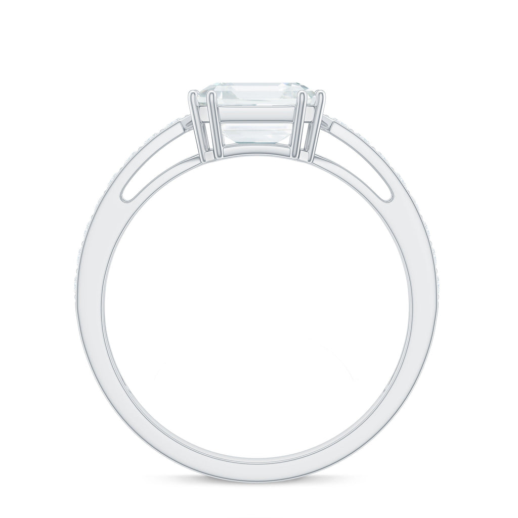 3 Carat Asscher Cut Moissanite Solitaire Engagement Ring with Side Stones