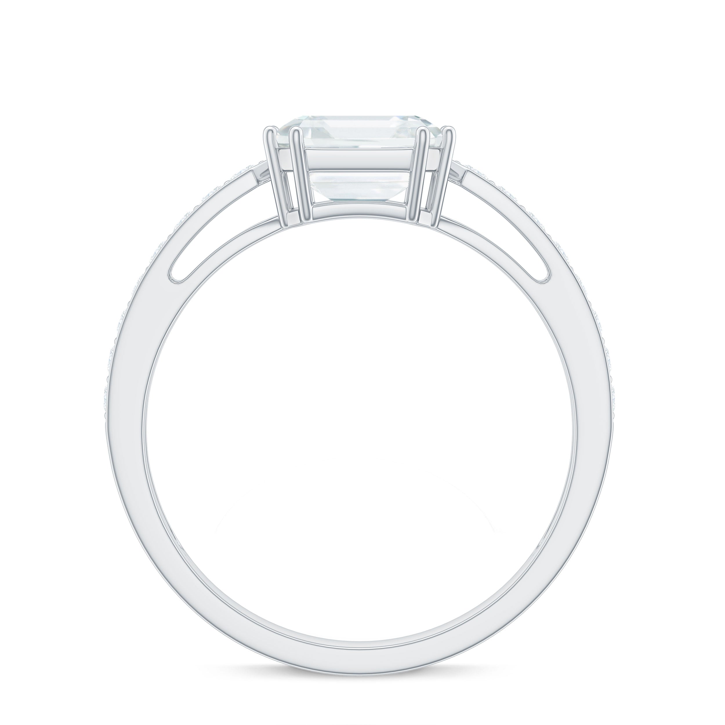 3 Carat Asscher Cut Moissanite Solitaire Engagement Ring with Side Stones