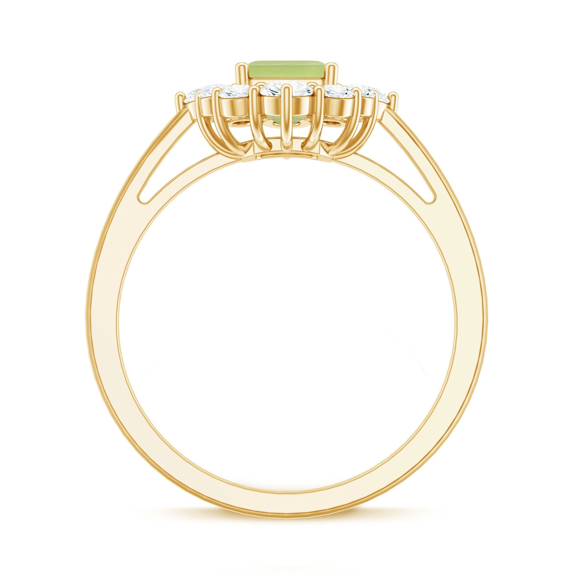Natural 1.8 Carat Peridot Emerald Cut Engagement Ring with Diamond Halo