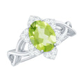 Natural 1 Carat Oval Peridot Flower Engagement Ring with Diamond