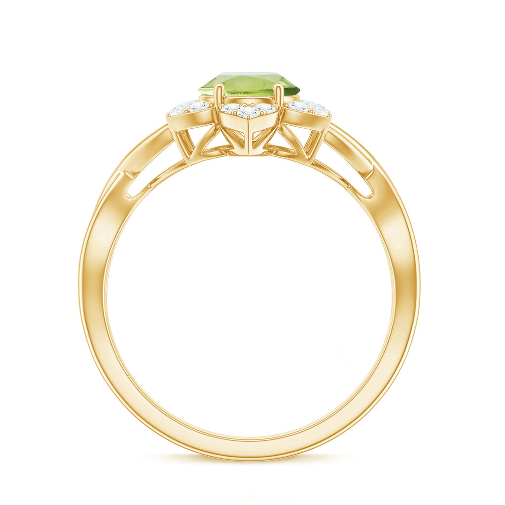 Natural 1 Carat Oval Peridot Flower Engagement Ring with Diamond