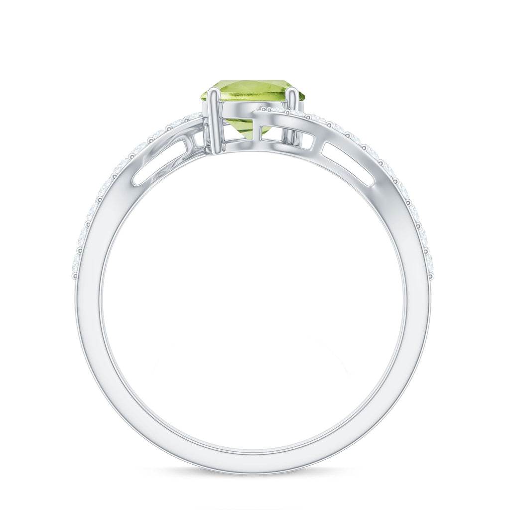 Natural 1 Carat Oval Peridot Engagement Ring with Diamond Bypass Shank