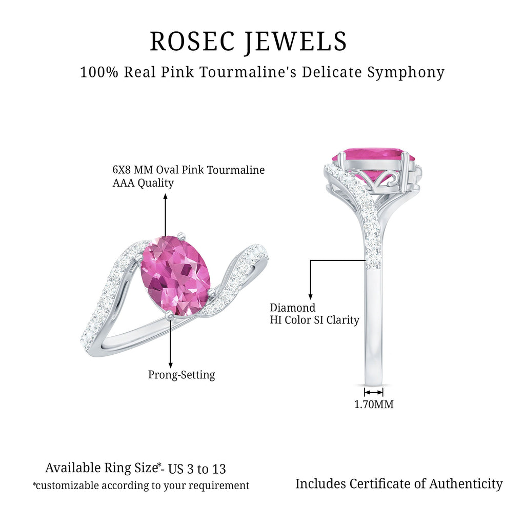 Natural Pink Tourmaline Solitaire Bypass Ring with Diamond