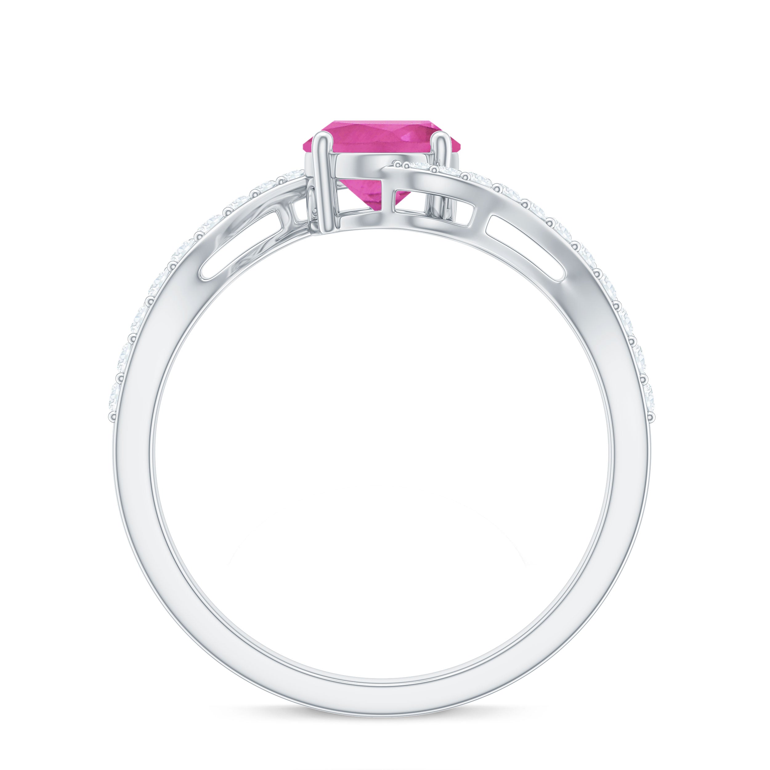 Natural Pink Tourmaline Solitaire Bypass Ring with Diamond