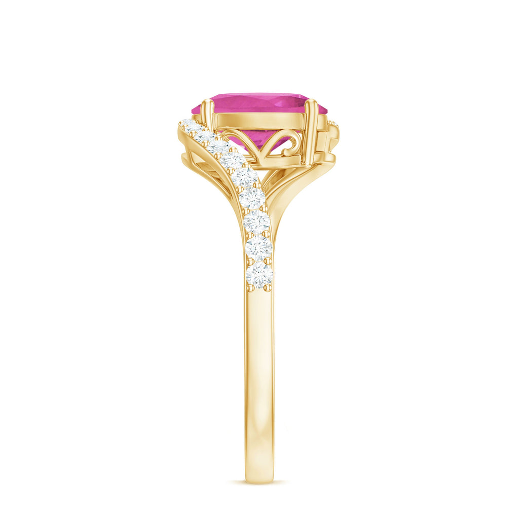 Natural Pink Tourmaline Solitaire Bypass Ring with Diamond